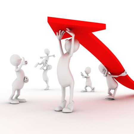 Working to achieve goals, Characters achieve a common goal by different forcesの写真素材