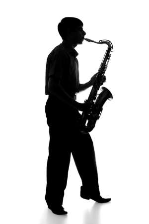 portrait of a young artist with a saxの写真素材
