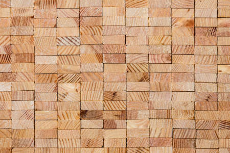 horizontal wood background from wooden slats, composite texture of orderly folded wooden rectanglesの写真素材