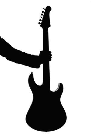 silhouette of an electric guitar in the hand of manの写真素材