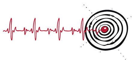Vector illustration of cardiogram with a target in the heart