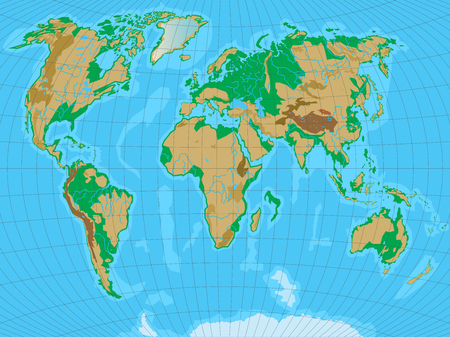 World map with relief. All reliefs are separated in editable layers. Vector illustration.のイラスト素材
