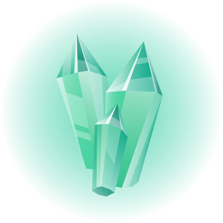 Vector green mineral, crystal, gem and diamond. Magic crystal. Isolated bright shining jewel of green color. Vector illustration art.のイラスト素材