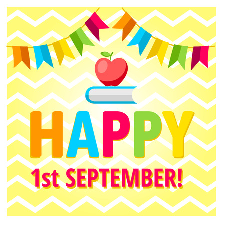 Gift cards, poster, banner for Back to School. Vector illustrations collection. Happy Day of Knowledge - holiday greeting cards design. Poster, banner concept for Back to school  with book, flagsのイラスト素材