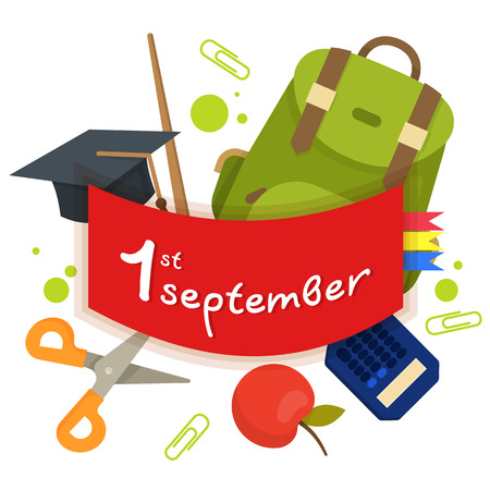 Welcome back to school label, badge. School Background. Sale tag. Vector illustration. Typography emblem. Back to school badge. Cool, modern trendy school logo with school things. Vector imageのイラスト素材