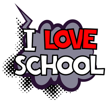 Back to School in comic speech bubble, pop art style. Education concept. Comic dialog cloud, space cartoon. Memphis school comic bubble halftone dot. Creative idea conversation explosion balloonのイラスト素材