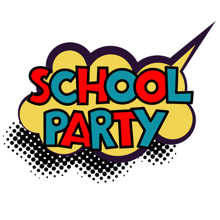 Back to School in comic speech bubble, pop art style. Education concept. Comic dialog cloud, space cartoon. Memphis school comic bubble halftone dot. Creative idea conversation explosion balloonのイラスト素材