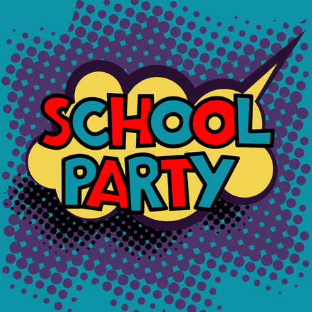 Back to School in comic speech bubble, pop art style. Education concept. Comic dialog cloud, space cartoon. Memphis school comic bubble halftone dot. Creative idea conversation explosion balloonのイラスト素材
