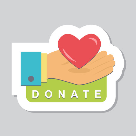 Donate button with piggy bank, flowers and dollar sign. Help red green sticker. Gift charity. Isolated support design. Contribute, contribution, give money, giving symbol. Vector illustrationのイラスト素材