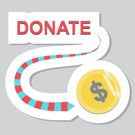Donate button with dollar sign. Help green sticker. Gift charity. Isolated support design. Contribute, contribution, give money, giving symbol. Vector illustrationのイラスト素材