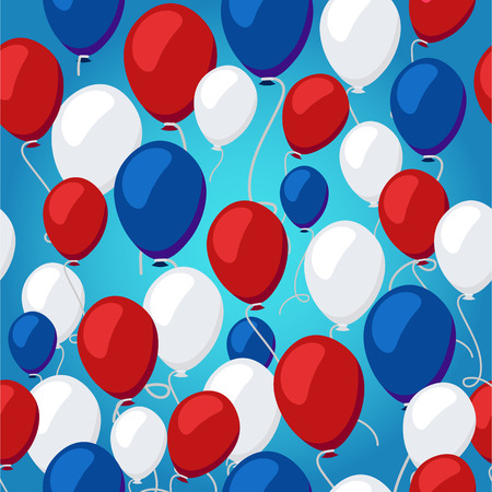 Tricolor pattern with balloons. Russian tricolor background. Backdrop for Russia Day Holiday. Pattern with white, blue, red balloons. Vector background for gift card, poster, banner, flyer, layout.のイラスト素材