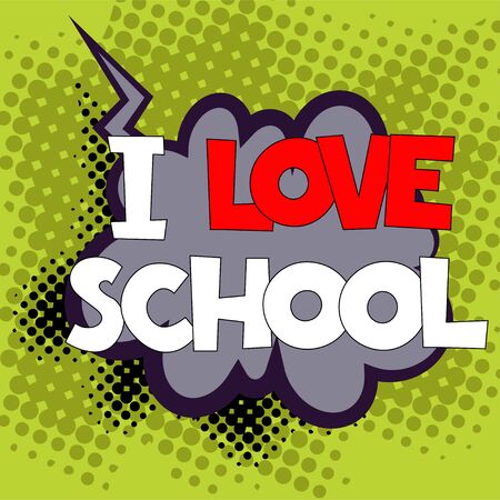 Back to School in comic speech bubble, pop art style. Education concept. Comic dialog cloud, space cartoon. Memphis school comic bubble halftone dot. Creative idea conversation explosion balloonのイラスト素材