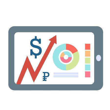 Exchange rate, currency exchange, economy icon, badge. Isolated money symbol, finance diagram. Dollar Rouble rate. Business diagram data Dollar Rouble statistic, infographics, analysis.のイラスト素材
