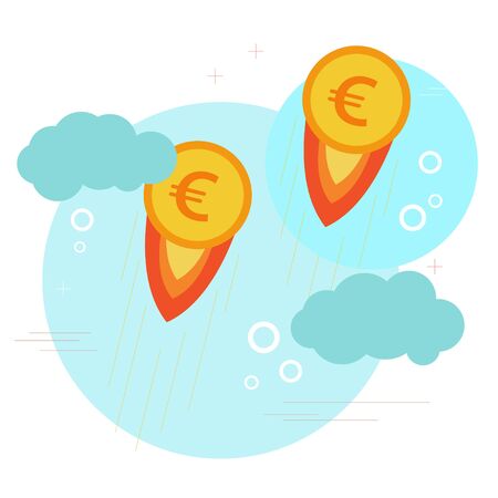 Icons set of finance elements: banking services, currency milestones, financial items, money symbols, currency exchange process. Vector pictogram collection design concept. Euro, dollar, rouble rateのイラスト素材