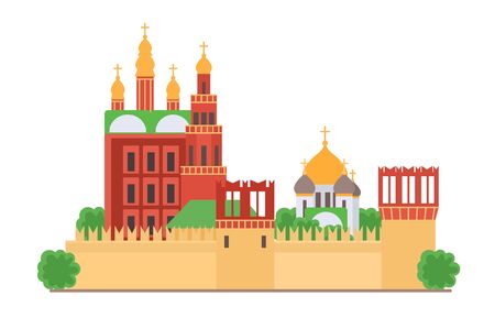 Sight of Moscow vector illustration. Moscow Kremlin, architecture historical famous beautiful building. Element for city design concept. Moscow building for tourists gift card, web design, leafletのイラスト素材