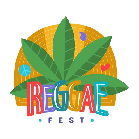 Music festivals emblem, invitation for event, party, concert. Reggae music festival badge, label,   sign, symbol. Vector illustration. Design concept image.のイラスト素材