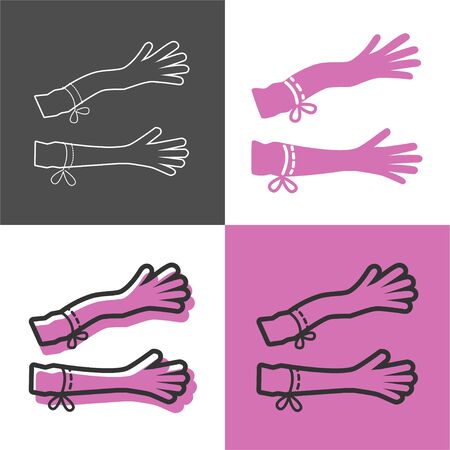 Woman accessories icons set of gloves shoes hats jewelry. Fashion Icons. Set of fashion accessories. Women items and things. Banner, poster, gift card design concept template. Vector illustrationのイラスト素材