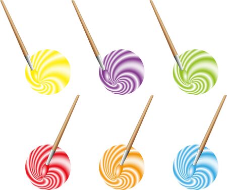 six colored brushes with a round figureのイラスト素材