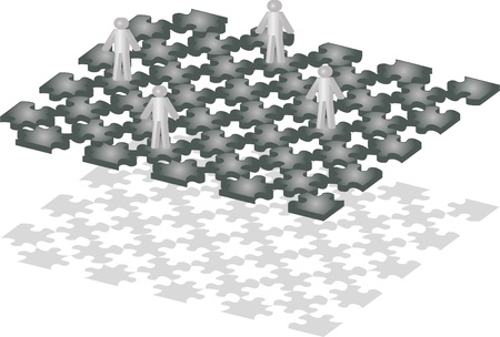 The team of people, standing on the puzzleのイラスト素材