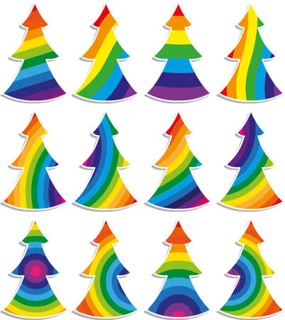 Set of twelve colorful Christmas treesのイラスト素材