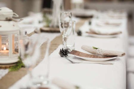 Beautifully decorated table with coneの写真素材