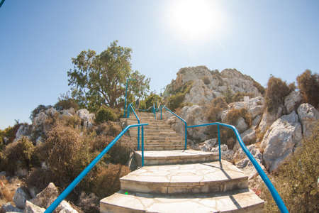 High stairs made in the mountainの写真素材