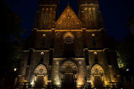 Basilica of St Peter and St Paul in Prague, close night viewの写真素材