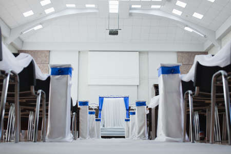 Wedding decoration in a contemporary baptist churchの写真素材