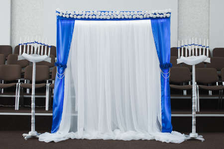 Wedding decoration in a contemporary baptist churchの写真素材