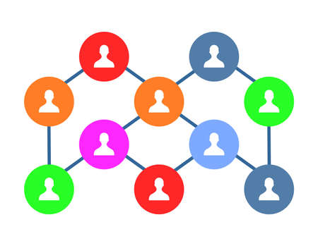 several icons of people in a circle of various colors connected by a lineのイラスト素材