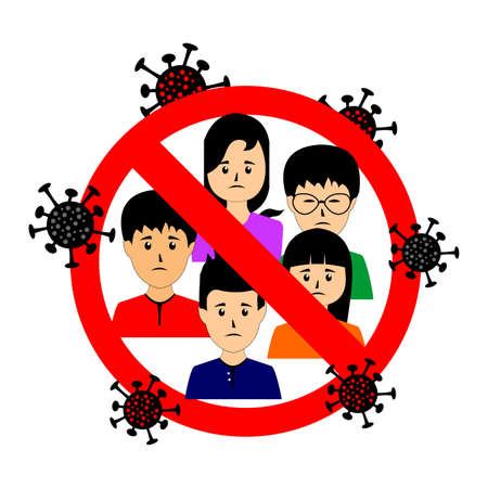 vector of several men and women in a red circle surrounded by a virusのイラスト素材