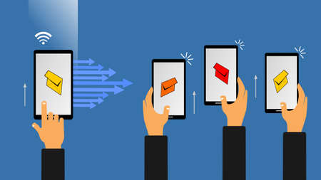 vector image of several smartphones and some handsのイラスト素材