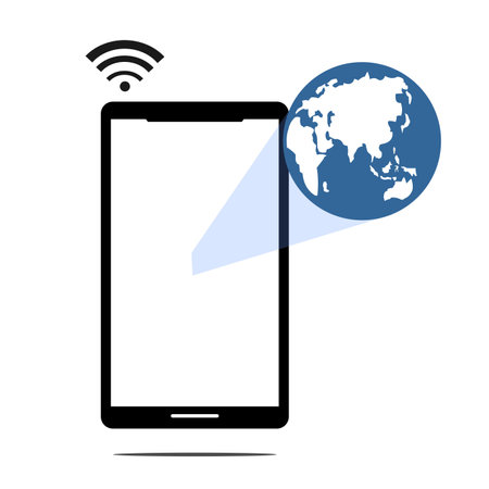 a picture of a smart phone and the earth next to itのイラスト素材