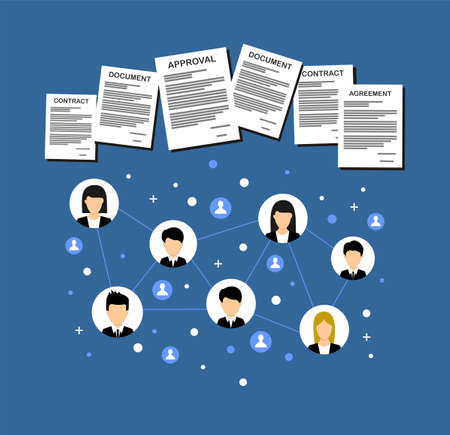 pictures of several business men and women and some documents on itのイラスト素材