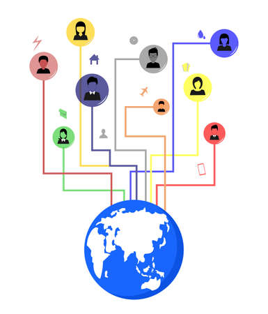 a picture of the earth and various types of people of various colors in a circle on itのイラスト素材