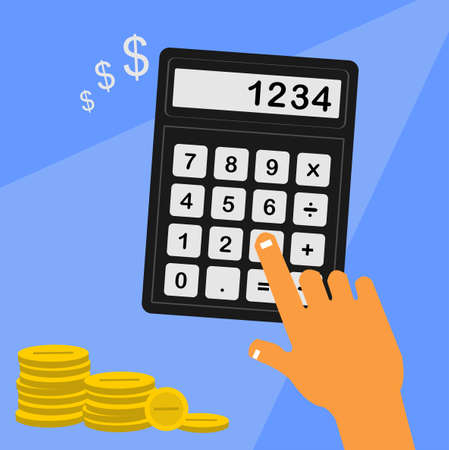 vector image of coin and hand squeezing calculatorのイラスト素材
