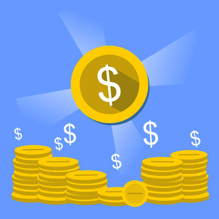 vector image of pile of coins and the one above is shiningのイラスト素材