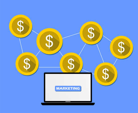 a picture of a laptop and some coins on itのイラスト素材