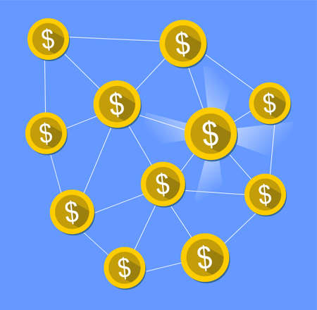 vector image of several coins connected by linesのイラスト素材