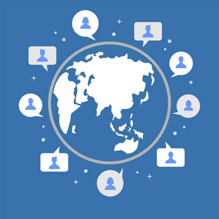 earth image and icon of people in bubble chat around itのイラスト素材