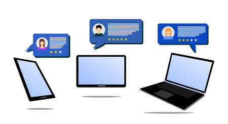 picture of smart phone tablet laptop and buble chat on itのイラスト素材