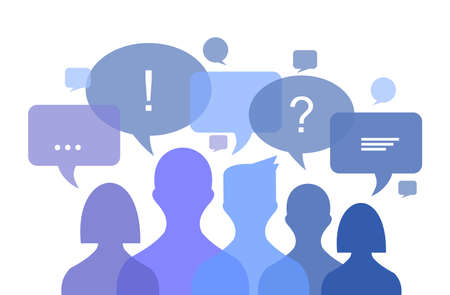 vector image of several blue transparent people and various blue bubbles on itのイラスト素材