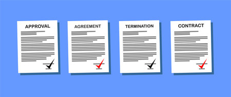 pictures of four documents regarding work agreementsのイラスト素材