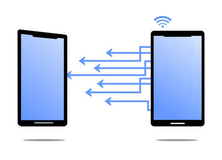 picture of two smart phones connected by arrowsのイラスト素材
