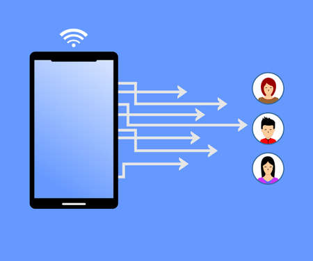 image of smart phone and arrow and some vector of people in circleのイラスト素材
