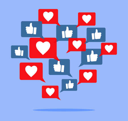 collection of icons like and love in a bubbleのイラスト素材