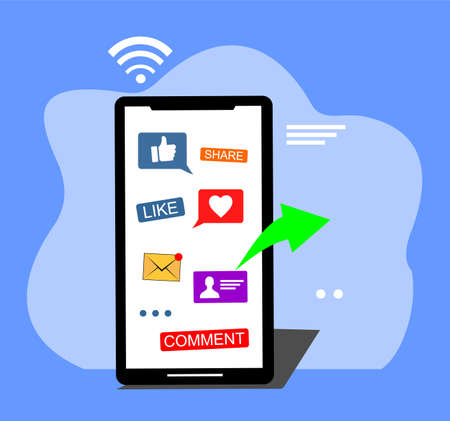 smartphone and various icons in itのイラスト素材