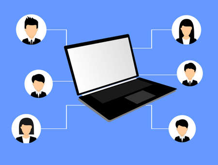 laptop in the middle of business men and womenのイラスト素材