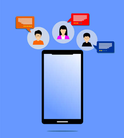 smartphone and some vector of people and bubble chat on itのイラスト素材