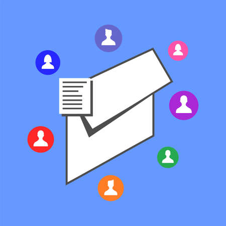 picture of envelope surrounded by icon of person in circle of various colors